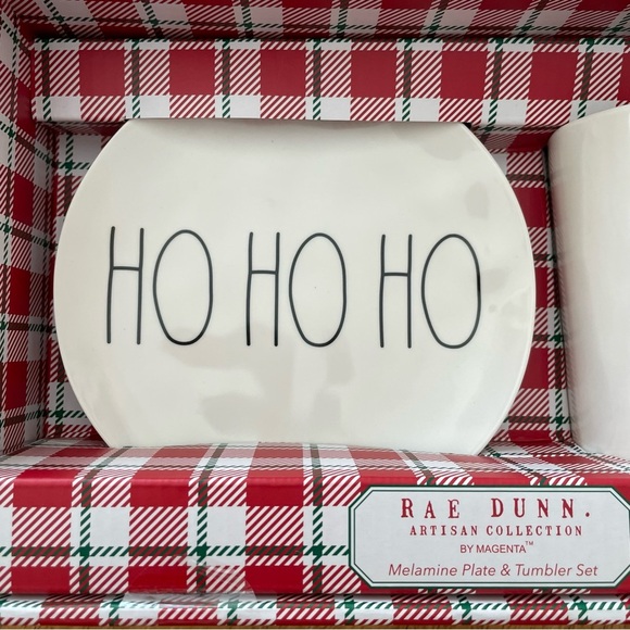 Rae Dunn HO HO HO & SANTA Melamine Plate and Tumbler Set in Box BRAND NEW!! - Picture 3 of 4